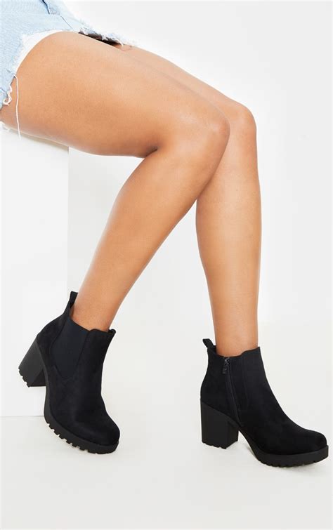 black faux suede cleated chelsea ankle boots prettylittlething ie