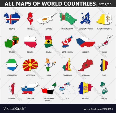 All Maps World Countries And Flags Set 2 Of Vector Image