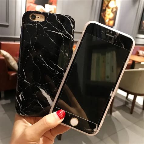 For Iphone 8 8plus Marble Case Screen Protector Tempered Glass Film