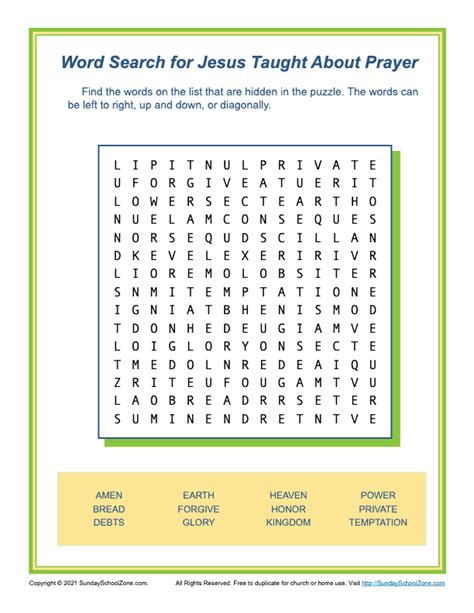 Word Search For Jesus Taught About Prayer On Sunday School Zone