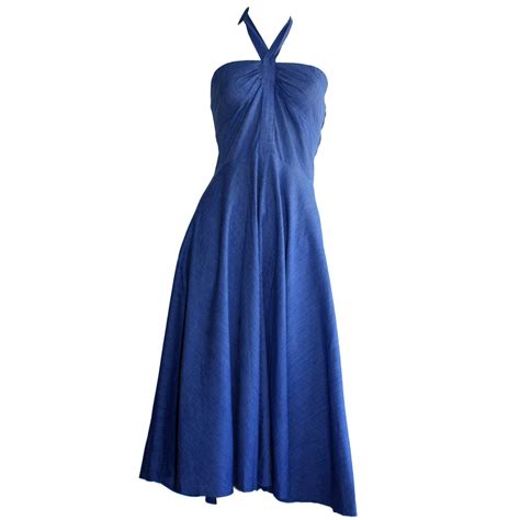 Vintage Guy Laroche Blue Striped Cotton Halter Rockabilly Sun Dress For Sale At 1stdibs