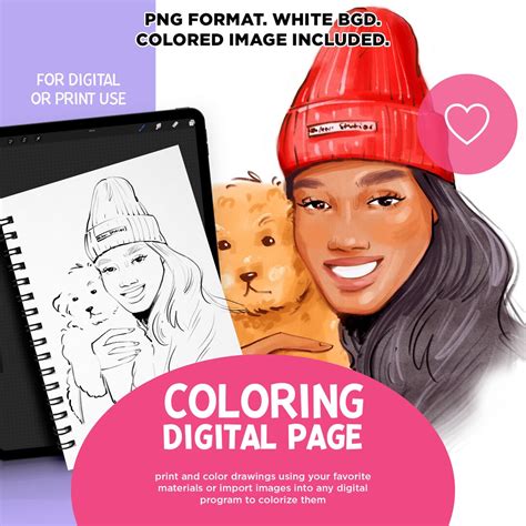 Portrait Coloring Page Black Girl Coloring Digital Coloring Book Procreate Coloring Page