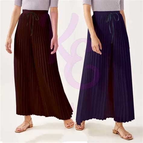 Kiki Palazzo Muslimah Lady Women Pleated Plain Fashion Long Pants