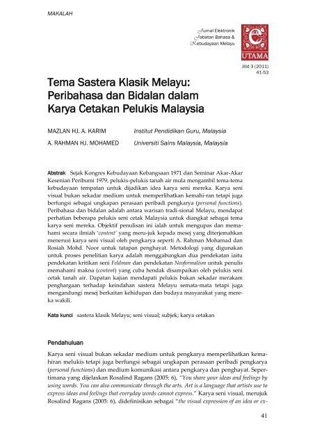 Tema Sastera Klasik Melayu Peribahasa Dan Bidalan Dalam Karya