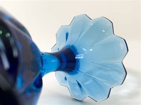 Vintage Fenton Glass Ruffled Blue Candy Compote Glass Pedestal Dish Frilled Edges Scalloped