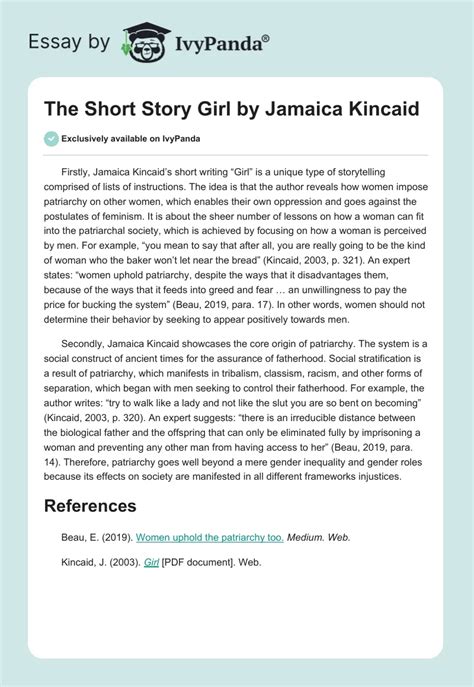 the short story girl by jamaica kincaid 299 words research paper example