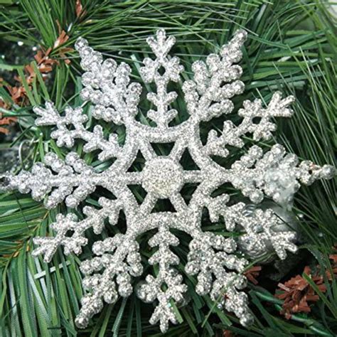 12 X Silver Glitter Snowflake Shape Hanging Ornament Christmas Tree