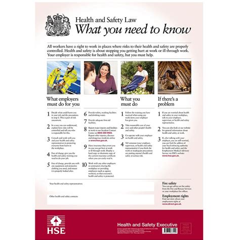 The first section is 'what employers must do for you', which lists the employers obligations to employees and the workplace, for example; Health And Safety Law Poster, A3 | Staples®