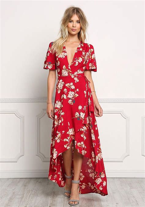 Red Floral Wrap Hi Lo Maxi Dress Dresses Boutique Culture Cheap