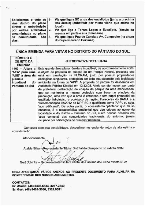 Ndpântano Do Sul Carta Ao Prefeito Municipal De FlorianÓpolis