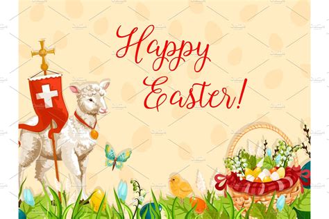 Easter Lamb Of God With Cross Greeting Card Design ~ Illustrations