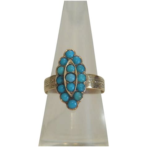 Antique Turquoise Ring 14k Yellow Gold 19th Century Antique