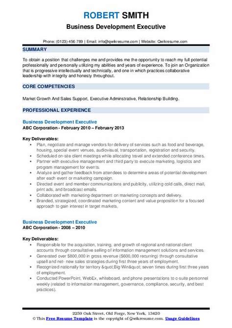 Business Development Executive Resume Samples Qwikresume