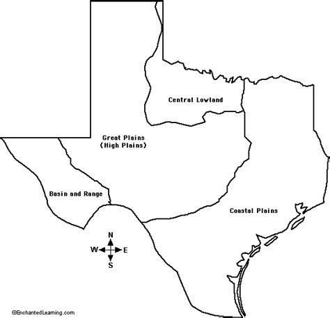4 Regions Of Texas Outline Map Labeled