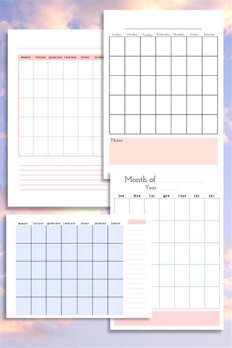 Calendar Printable Monthly Plannermonthly Calendar Blank Calendar