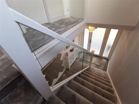 White Staircase Embedded Glass Edwards And Hampson Home Stairs Design House Redesign White