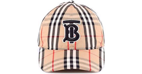 Burberry Vintage Check Tb Logo Cotton Baseball Cap In Beige Natural