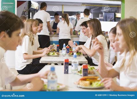 Students In The School Cafeteria Stock Image Image Of Color Enjoying