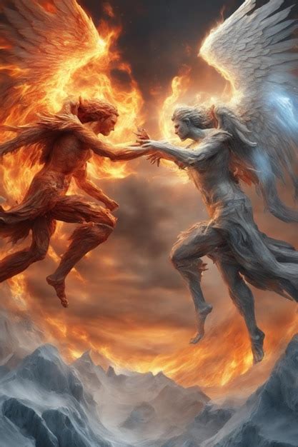 Premium Ai Image Angels Fighting Demons In Fiery Land Of Ice And Fire