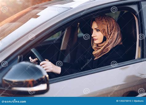 Arabic Woman In Hijab Driving A Car Stock Image Image Of Young Kuwait 135373015