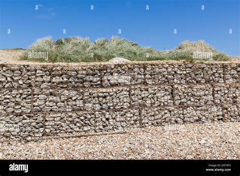 Coastal Erosion Protection Defence Wall At Hengistbury Head In Dorset