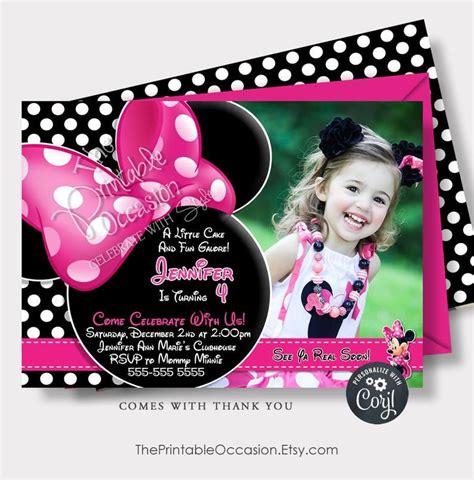 Pink Minnie Mouse Birthday Invitation Template Editable Etsy In 2020