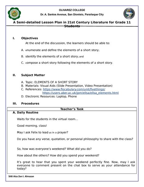 Semi Detailed Lesson Plan A Semi Detailed Lesson Plan In Teaching Vrogue