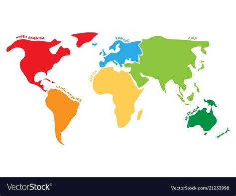 Multicolored World Map Divided To Six Continents Vector Image