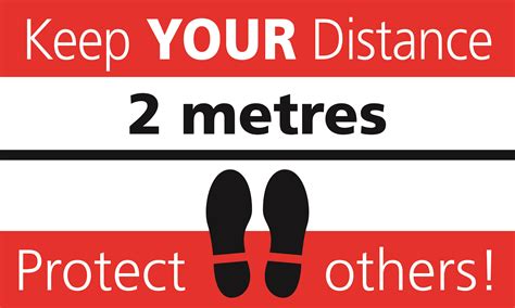 Keep Your Distance Safety Floor Stickers 300 X 500mm Redwhiteblack