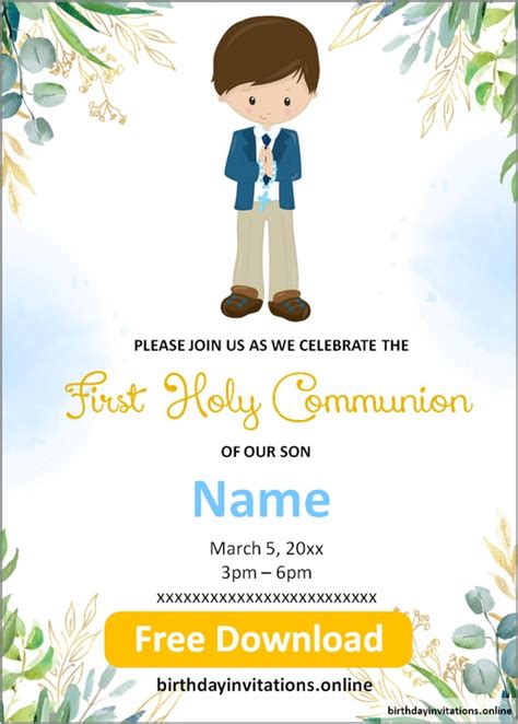 Boys First Communion Invitations Birthday Invitations