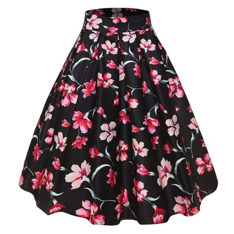 Kenancy Floral Print Women Summer Skirt High Waist Pleated Party Skirts Casual Cotton Knee