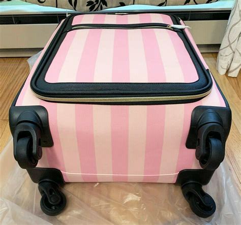 Victorias Secret Pink Stripe Suitcase Luggage Wheelie Spinner