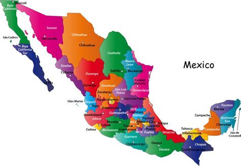 Mexico States And Capitals Colorful Map Of Mexico Showing Mexican States And State Capitals