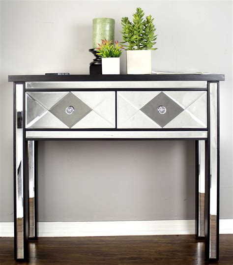 22 Black Mirrored Console Table With 2 Drawers