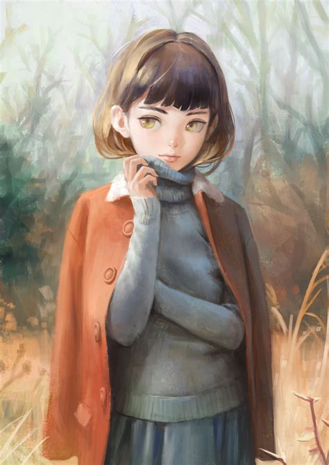 Female Anime Character With Brown Jacket Illustration Original
