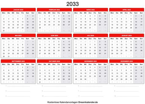 Kalender 2033