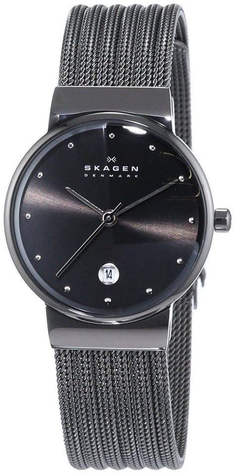This model opens up to reveal the following tools Skagen Ladies Dark Grey Stainless Steel Mesh Watch Grey ...