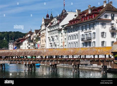 The Kapellbrucke Across The Reuss River In Lucerne Switzerland Stock