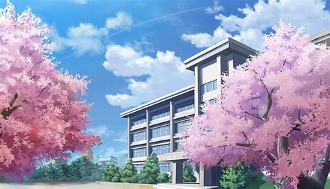 Free Download Hd Wallpaper Anime School Building Sakura Blossom