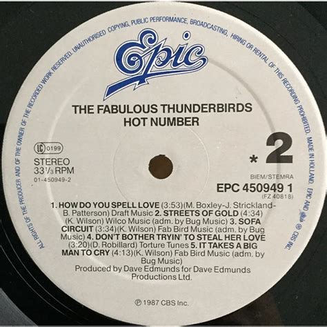 The Fabulous Thunderbirds Hot Number Vinyl Lp 1987 Eu