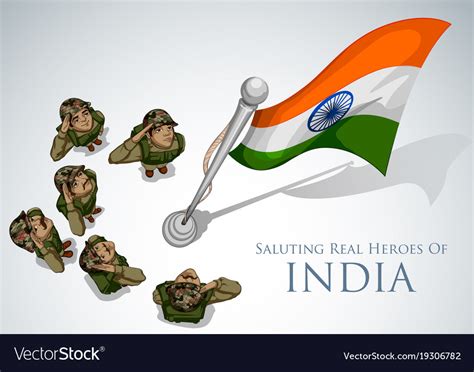 Indian Army Soilder Saluting Falg India Royalty Free Vector