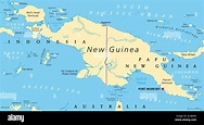 Nueva Guinea, mapa político. 2nd-la isla más grande del mundo, situada ...