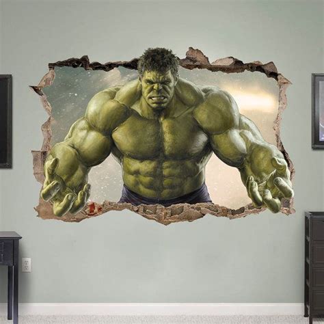 Hulk 3d Wall Sticker Smashed Bedroom Green Hero Kids Decor Vinyl