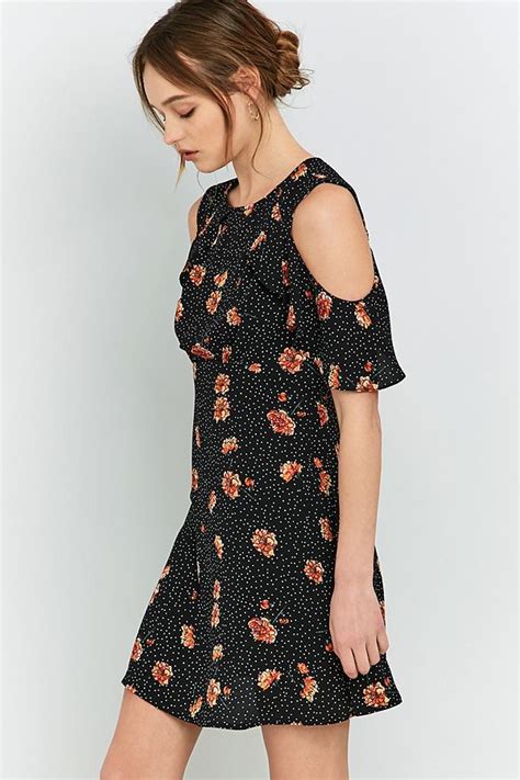 Pins And Needles Floral Cold Shoulder Frill Dress Urban Outfitters Uk