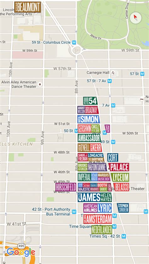Map Of All Broadway Theaters In New York City Maps On The Web