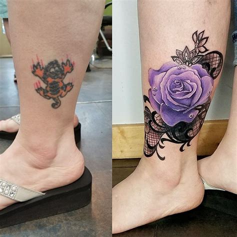 Rose Coverup Tattoo By Kelsey Rogers Lace Tattoo Ankle Tattoo Cover