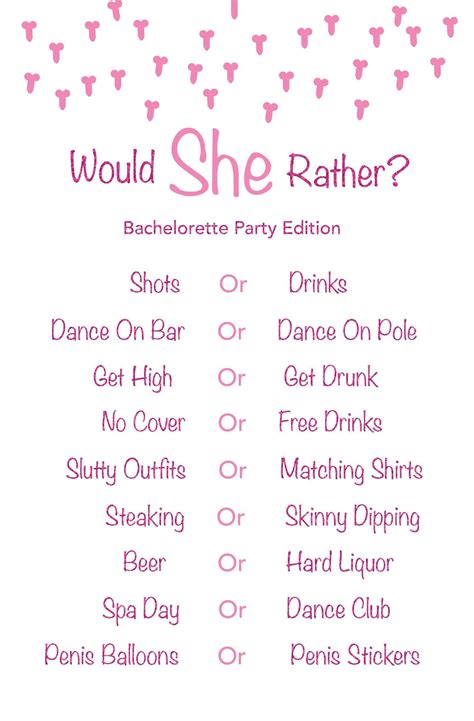 Would She Rather Bachelorette Party Edition Printable Etsy