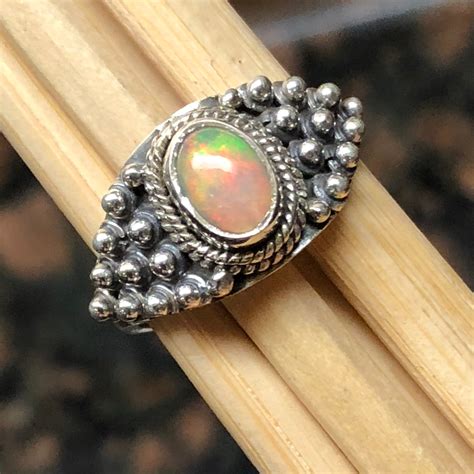 Genuine Ethiopian Opal 925 Solid Sterling Silver Engagement Ring Size 6