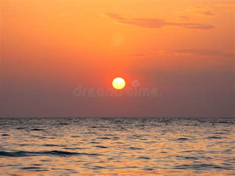 Fantastic Orange Sea Ocean Sunset Horizon Sky Photo Stock Photo Image