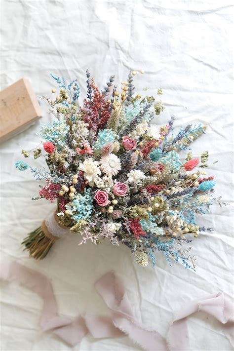 Amazing Blue Pink Wedding Bouquet L Baby Blue And Pink Boho Bouquet L